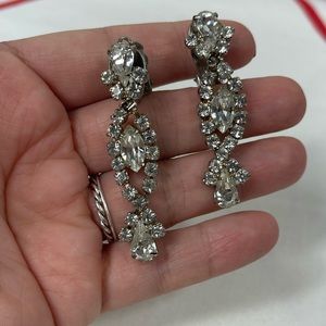 Vintage Inspired Diamond Clip On Long Elegant Earrings and Diamond Chocker